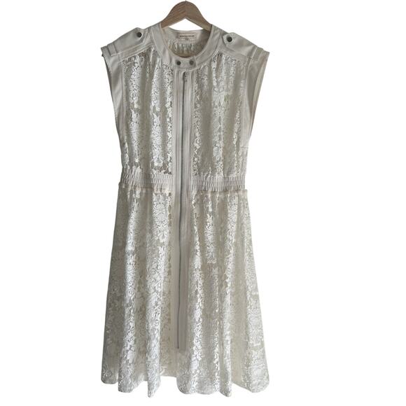 Rebecca Taylor Dress Lace Ivory SZ4 Font Exposed Zipper Romantic Sleeveless - Picture 1 of 7